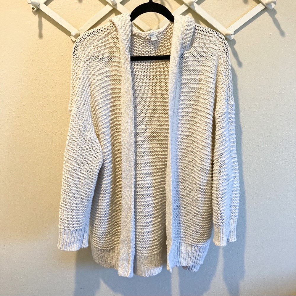 Aerie Oversized Open Front Hooded Cardigan in Creamy White Size M